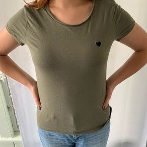 Olive green heart embroidered tee